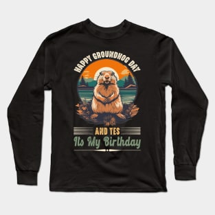 Retro Happy Groundhog Day Funny Birthday Groundhog Lovers Long Sleeve T-Shirt